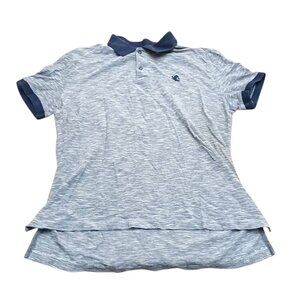 Express Men's Large Polo Shirt Blue Quarter Button Short Sleeve Embroidered Lion